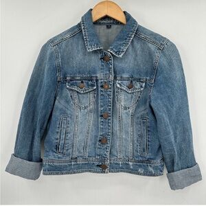 American Eagle Cropped Classic Denim Boho Button Front Large Jean Jacket